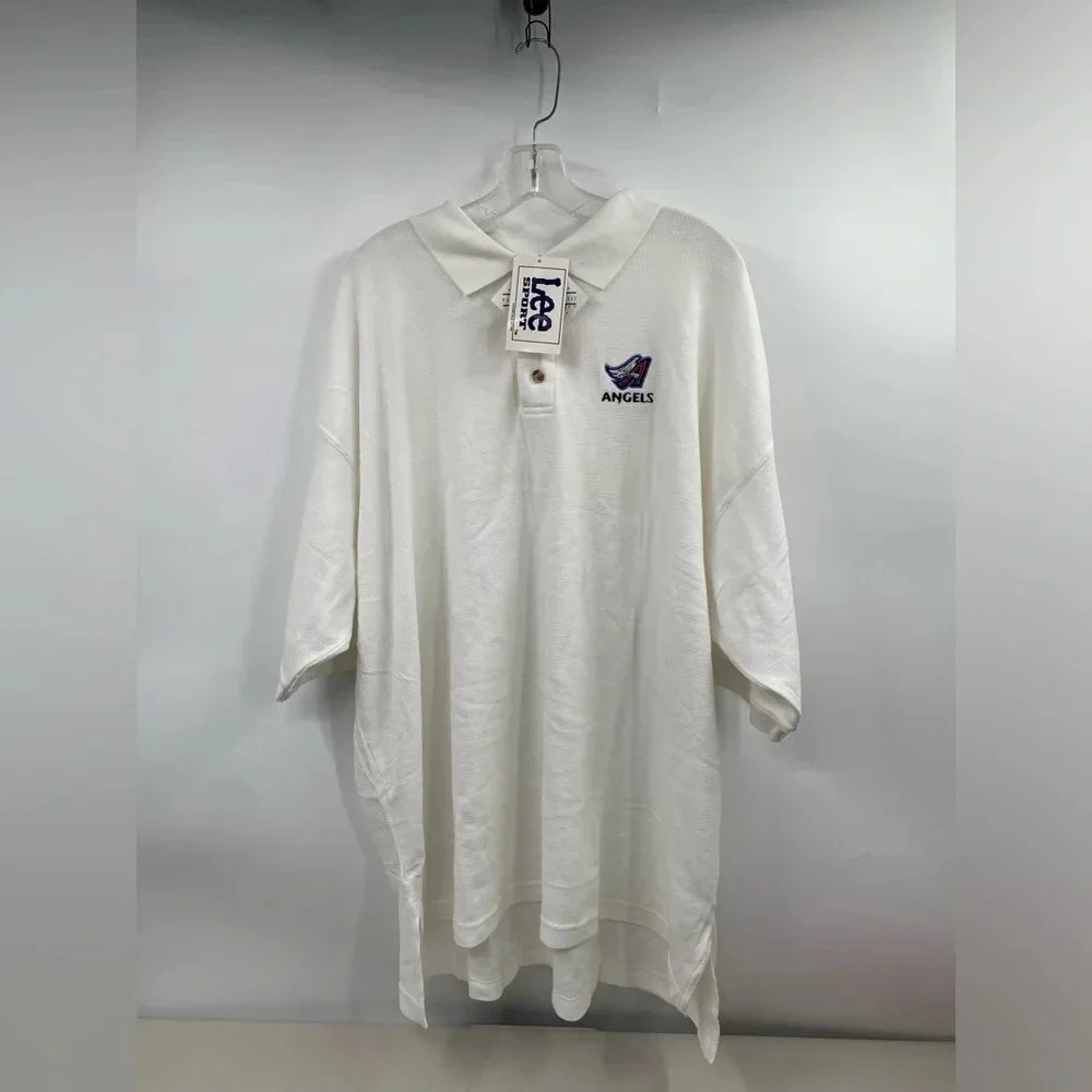 Lee Sport Men’s Anaheim Angels Short Sleeve Polo Shirt White Cotton vtg NWT